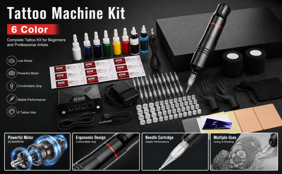 Abschließende Übersicht des Tattoo-Starter-Sets