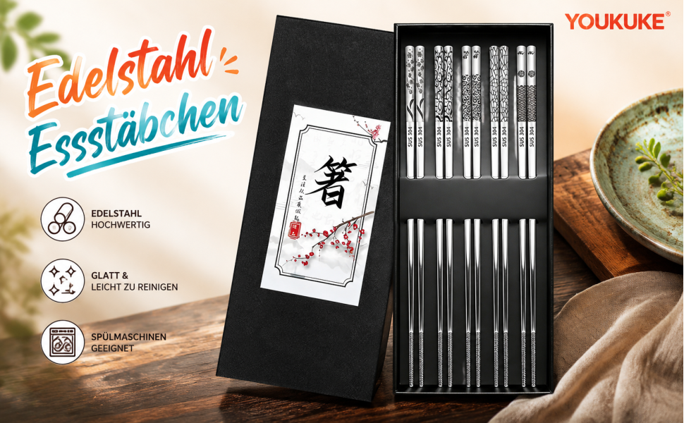 Edelstahl Stäbchen Set