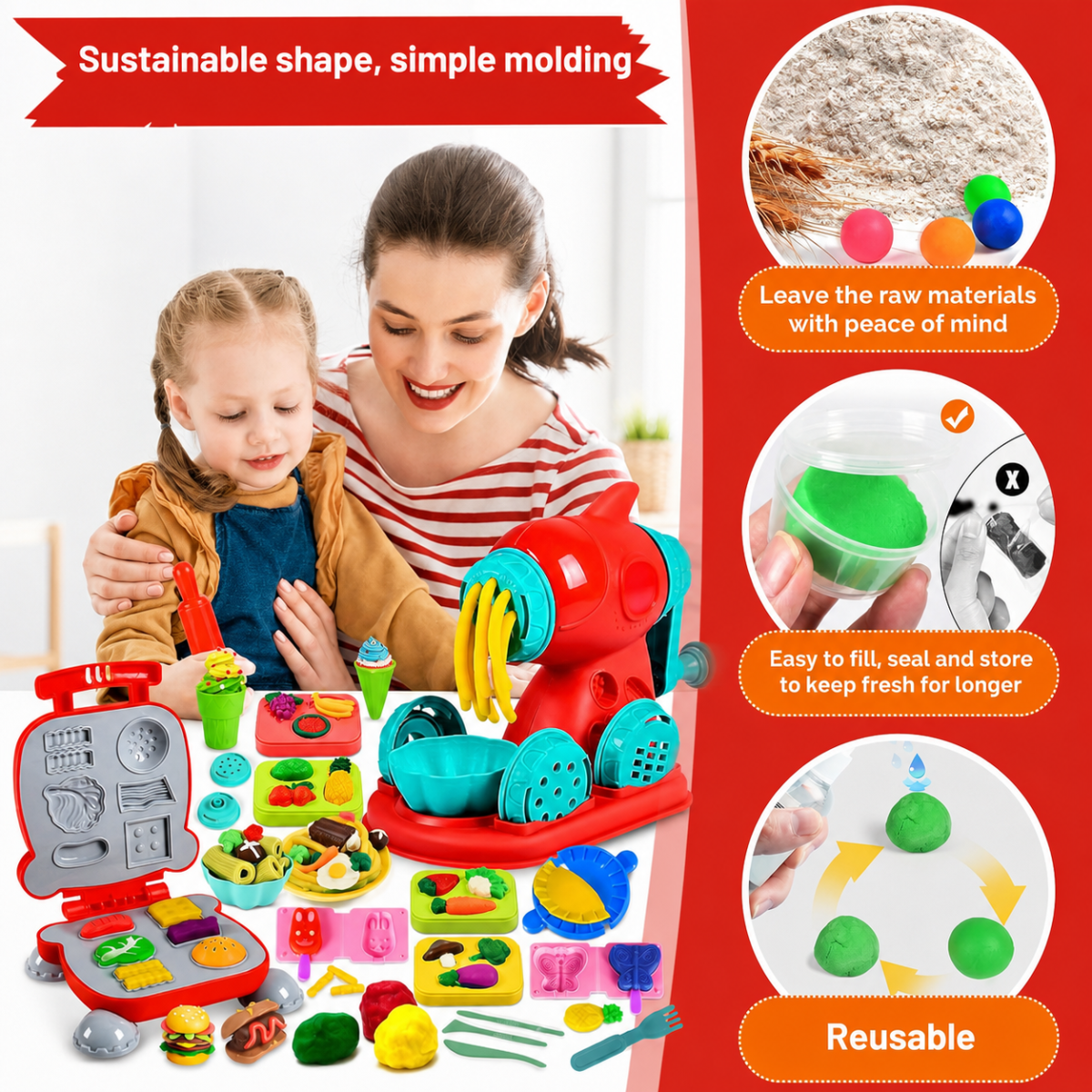 Kinder spielen mit dem vollständigen Knete-Set